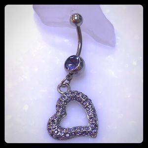 Purple Pave Gem Heart Dangle Belly Button Ring 14g